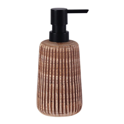400ml Vintage Ceramic Vertical Striped Dispenser Bathroom Shower Gel Hand Soap Refillable Pump Bottle - Light Color - 1
