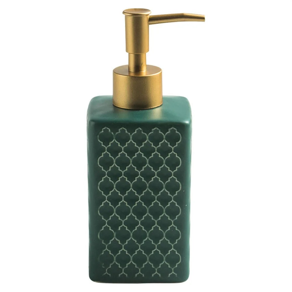 360ml Ceramic Bathroom Refillable Pump Bottle for Hand Soap Shampoo Body Wash - Blackish Green - 1