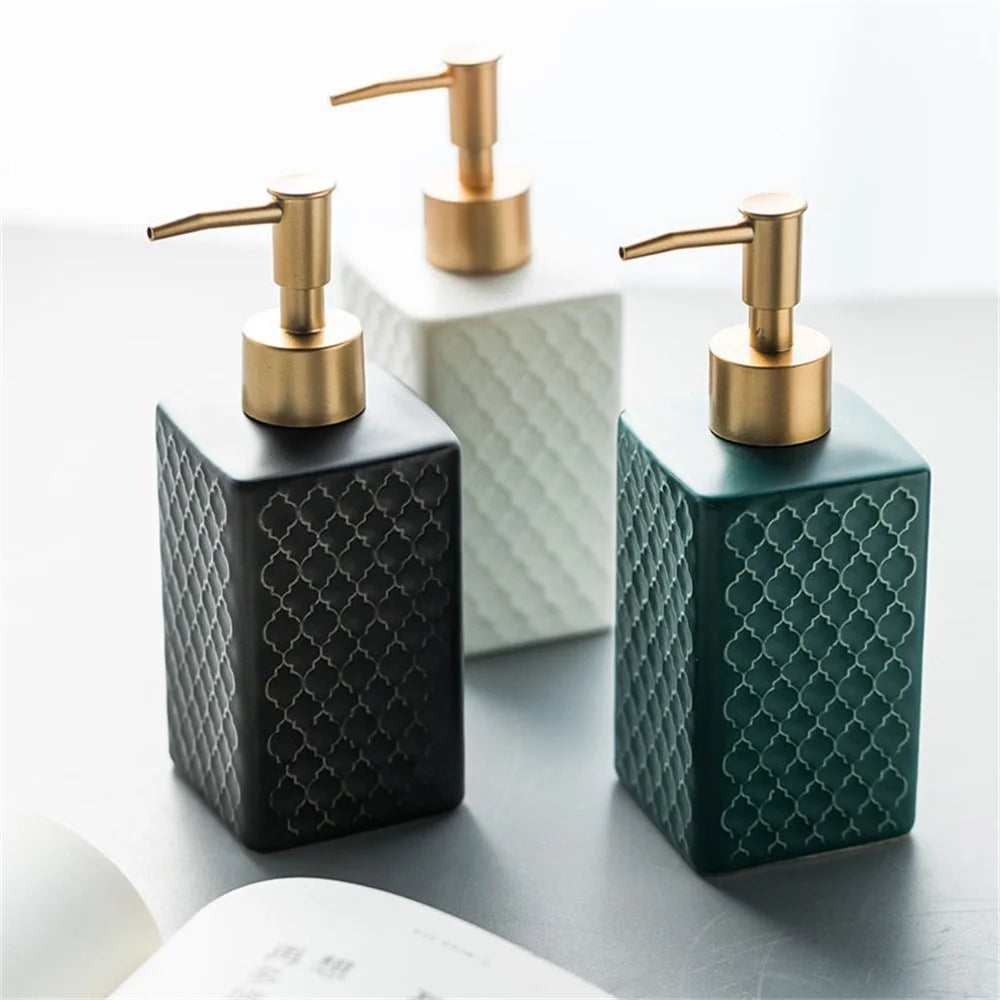 360ml Ceramic Bathroom Refillable Pump Bottle for Hand Soap Shampoo Body Wash - Blackish Green - 3