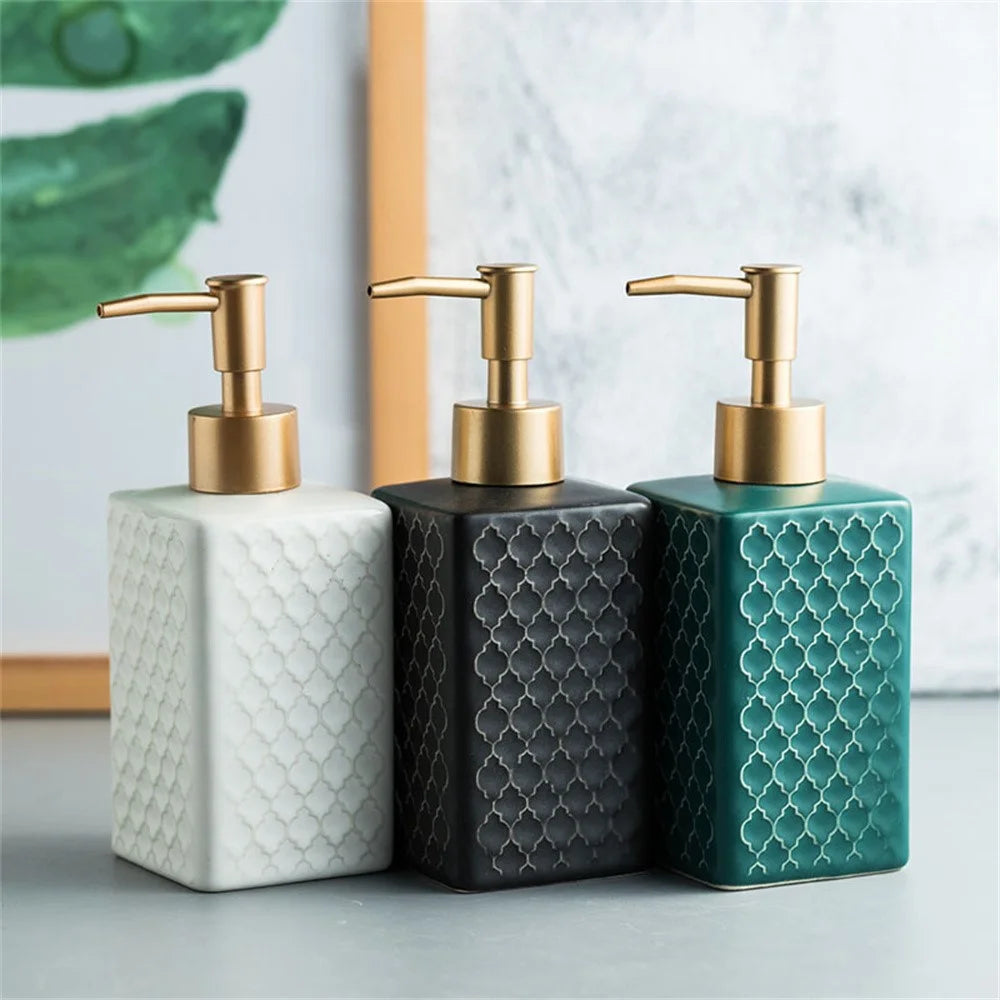360ml Ceramic Bathroom Refillable Pump Bottle for Hand Soap Shampoo Body Wash - Blackish Green - 4