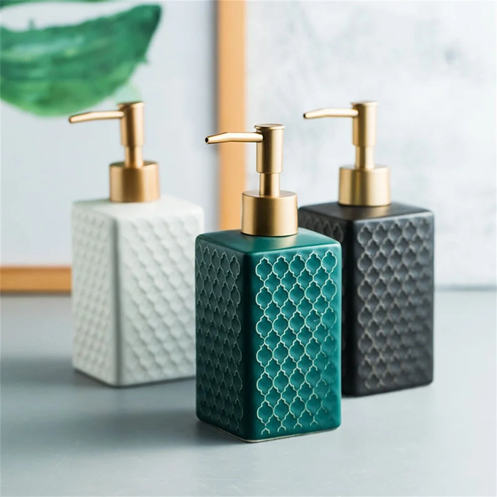 360ml Ceramic Bathroom Refillable Pump Bottle for Hand Soap Shampoo Body Wash - Blackish Green - 5