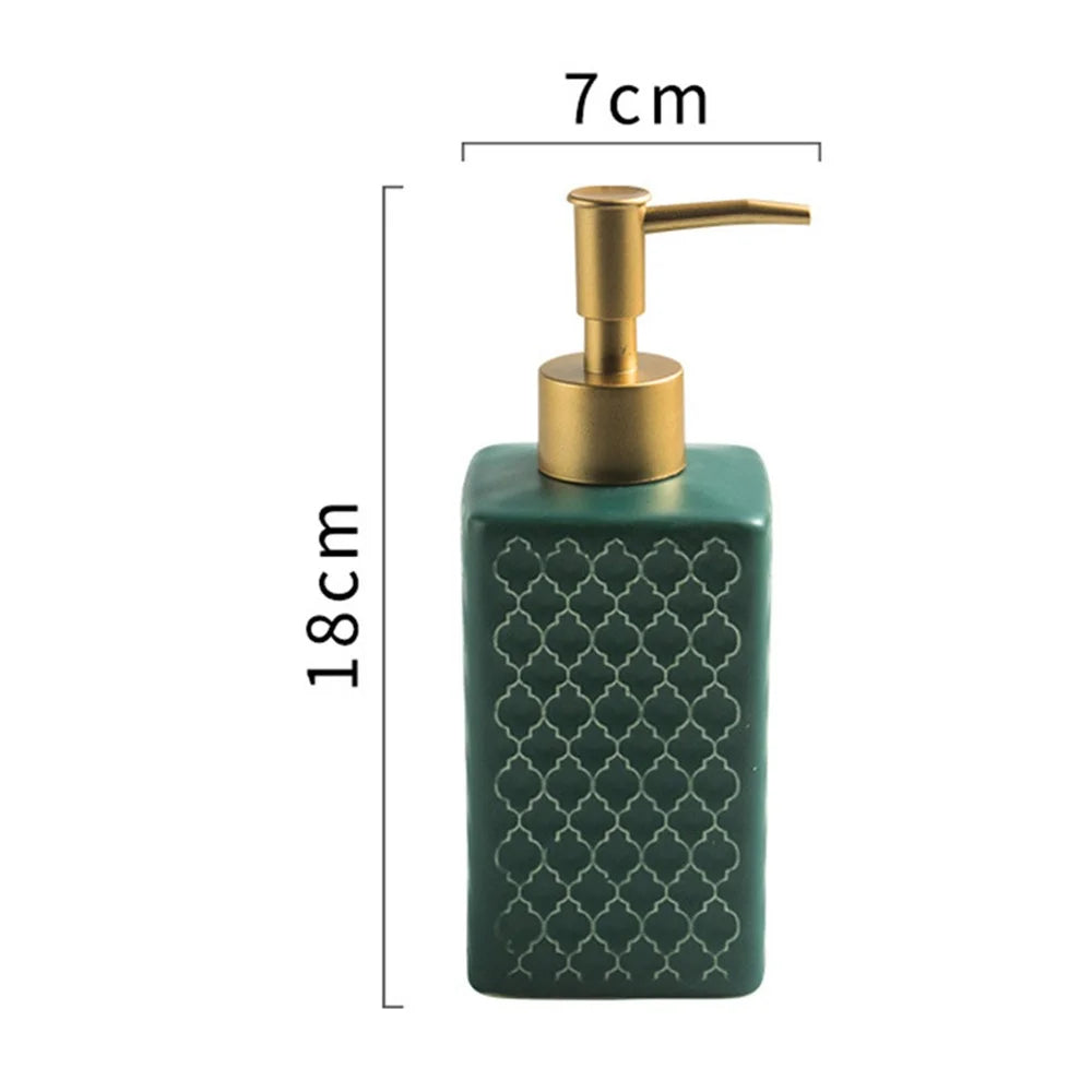 360ml Ceramic Bathroom Refillable Pump Bottle for Hand Soap Shampoo Body Wash - Blackish Green - 6