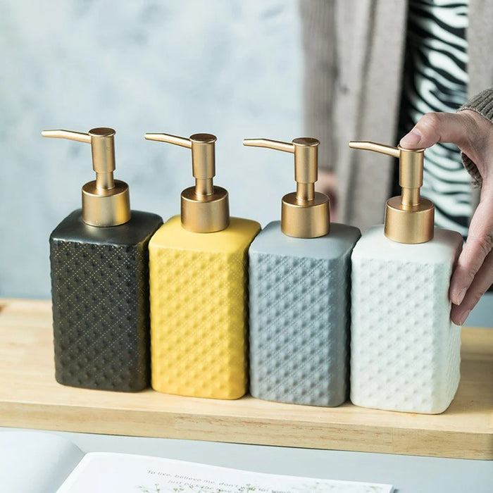 350ml Bathroom Refillable Ceramic Dispenser Bottle Hand Soap Shower Gel Shampoo Lotion Pump Bottle - Yellow - 2