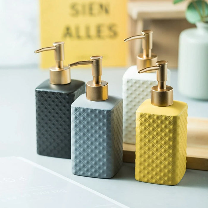 350ml Bathroom Refillable Ceramic Dispenser Bottle Hand Soap Shower Gel Shampoo Lotion Pump Bottle - Yellow - 4