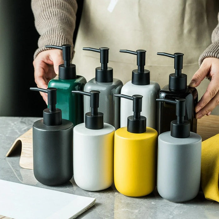 Home Hotel Bathroom Ceramic Refillable Pump Bottle for Soap Shampoo Shower Gel - Square / Black - 2