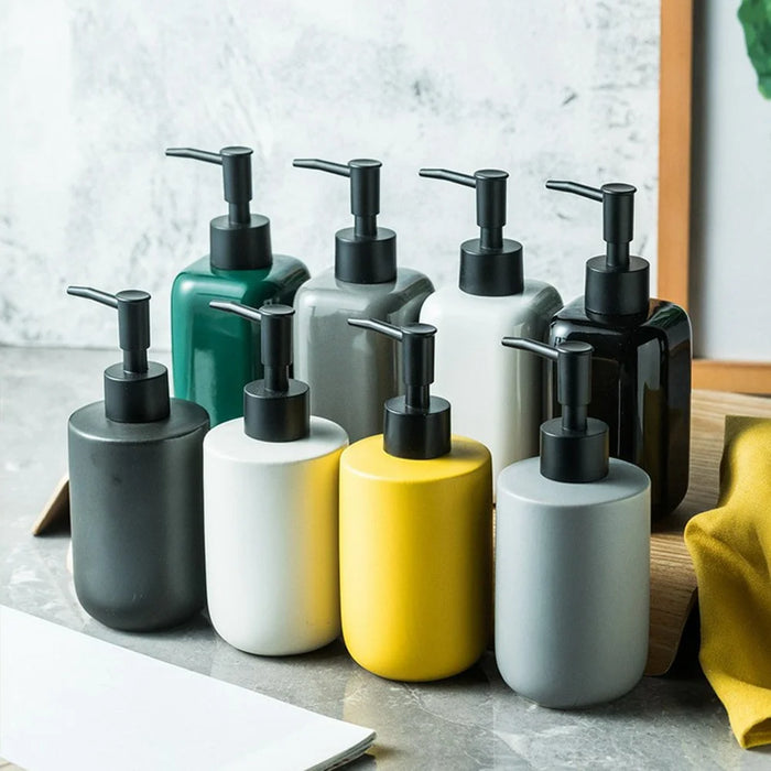 Home Hotel Bathroom Ceramic Refillable Pump Bottle for Soap Shampoo Shower Gel - Square / Black - 3