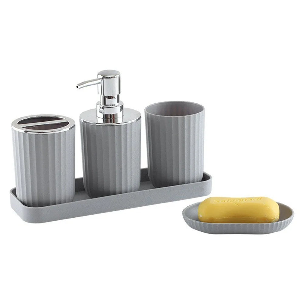 5Pcs / Set Bathroom Accessories Toothbrush Holder Rinse Cup Soap Dish Lotion Dispenser with Organizer Tray - Grey - 1