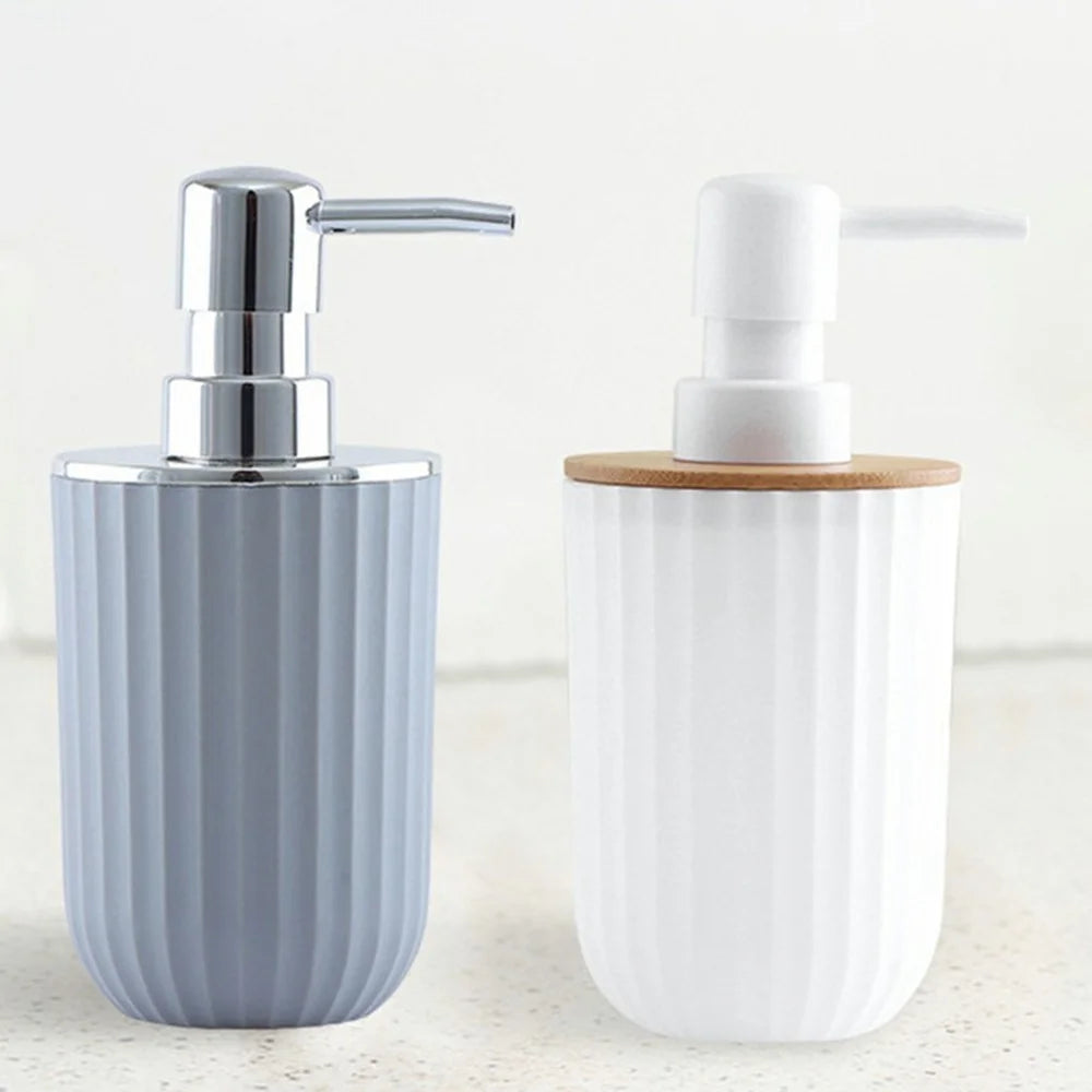 5Pcs / Set Bathroom Accessories Bamboo + Plastic Toothbrush Holder Rinse Cup Soap Dish Lotion Dispenser with Tray - Grey - 3