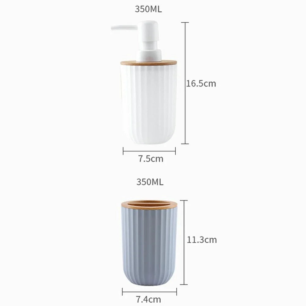 5Pcs / Set Bathroom Accessories Bamboo + Plastic Toothbrush Holder Rinse Cup Soap Dish Lotion Dispenser with Tray - Grey - 7