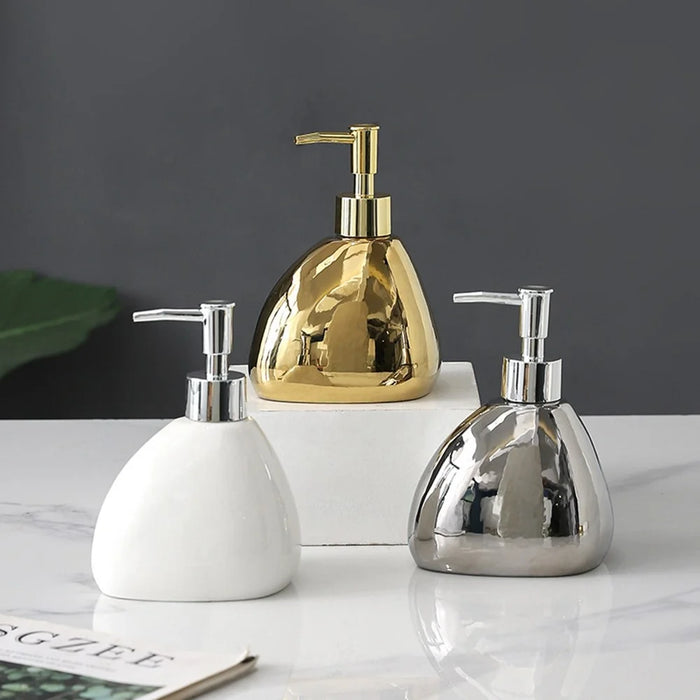 4Pcs / Set Ceramic Bathroom Accessories Toothbrush Holder Lotion Dispenser Bottle Rinsing Cup Soap Dish - Gold - 6