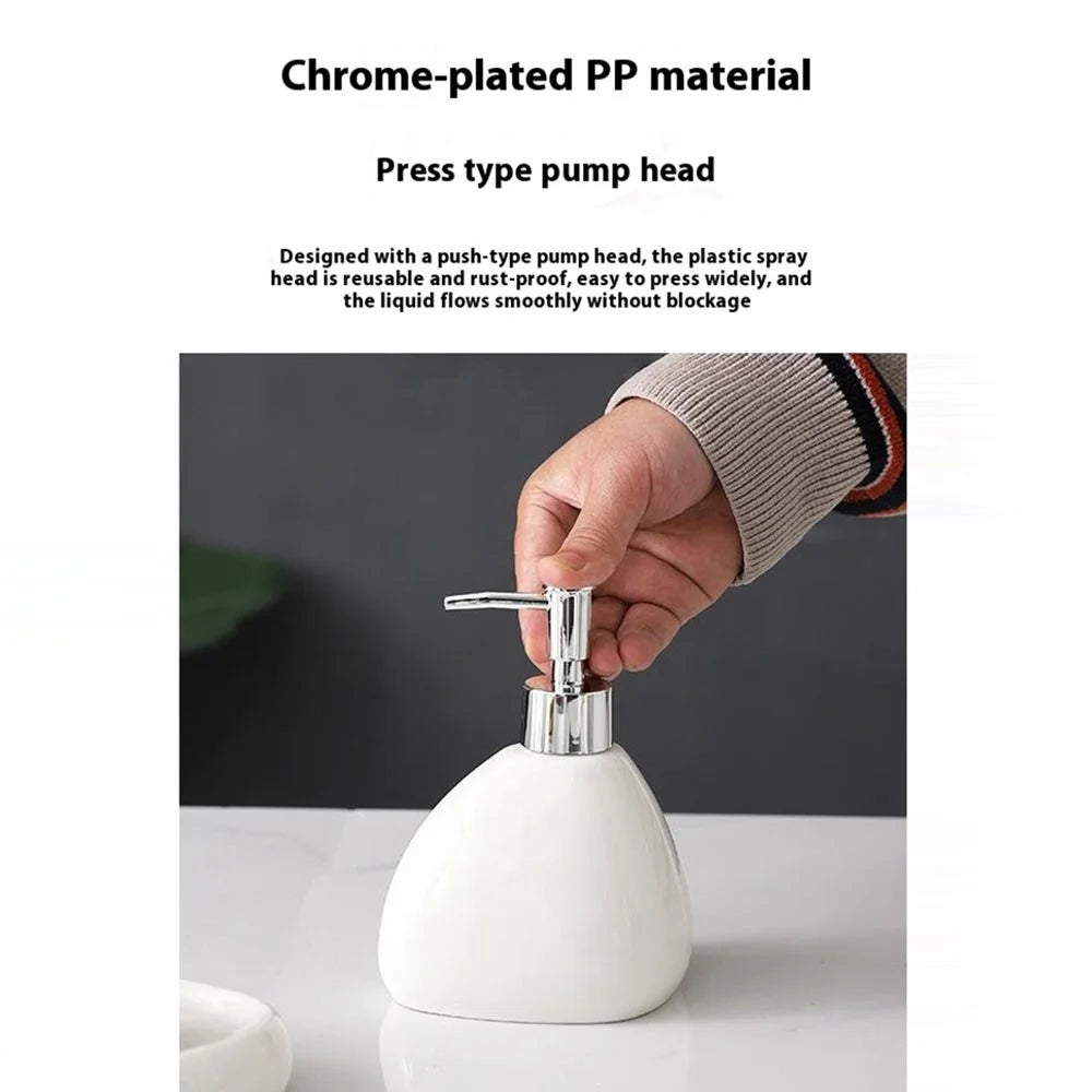 4Pcs / Set Ceramic Bathroom Accessories Toothbrush Holder Lotion Dispenser Bottle Rinsing Cup Soap Dish - White - 3