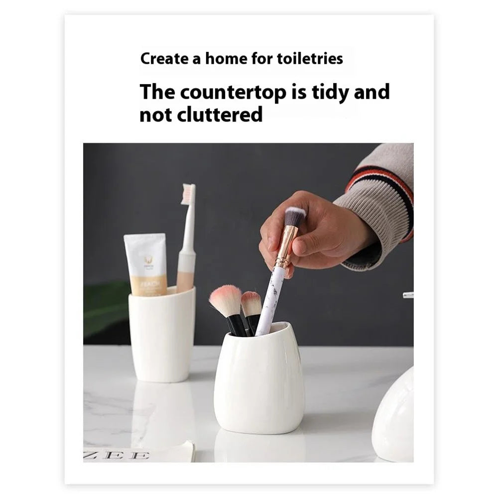 4Pcs / Set Ceramic Bathroom Accessories Toothbrush Holder Lotion Dispenser Bottle Rinsing Cup Soap Dish - White - 4