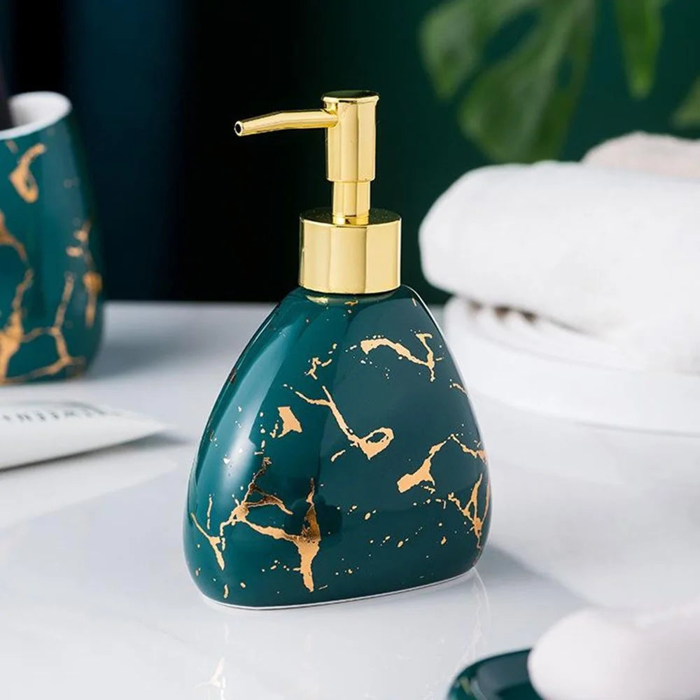 5Pcs / Set Ceramic Bathroom Accessories Toothbrush Holder Lotion Bottle Rinsing Cup Soap Dish - Green - 3