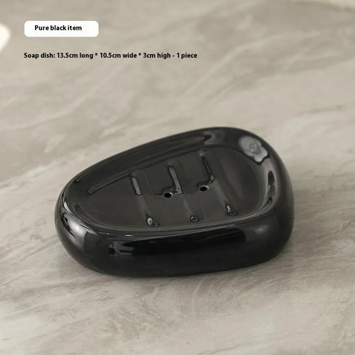 4Pcs / Set Ceramic Bathroom Accessories Toothbrush Holder Lotion Dispenser Bottle Rinsing Cup Soap Dish - Black - 3