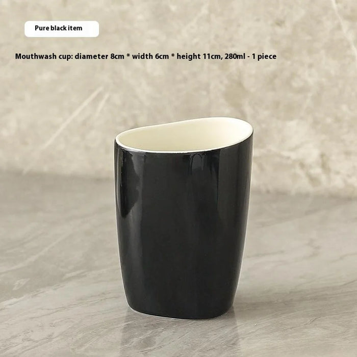4Pcs / Set Ceramic Bathroom Accessories Toothbrush Holder Lotion Dispenser Bottle Rinsing Cup Soap Dish - Black - 4