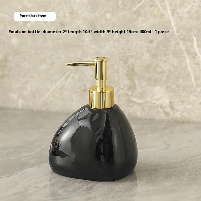 4Pcs / Set Ceramic Bathroom Accessories Toothbrush Holder Lotion Dispenser Bottle Rinsing Cup Soap Dish - Black - 5
