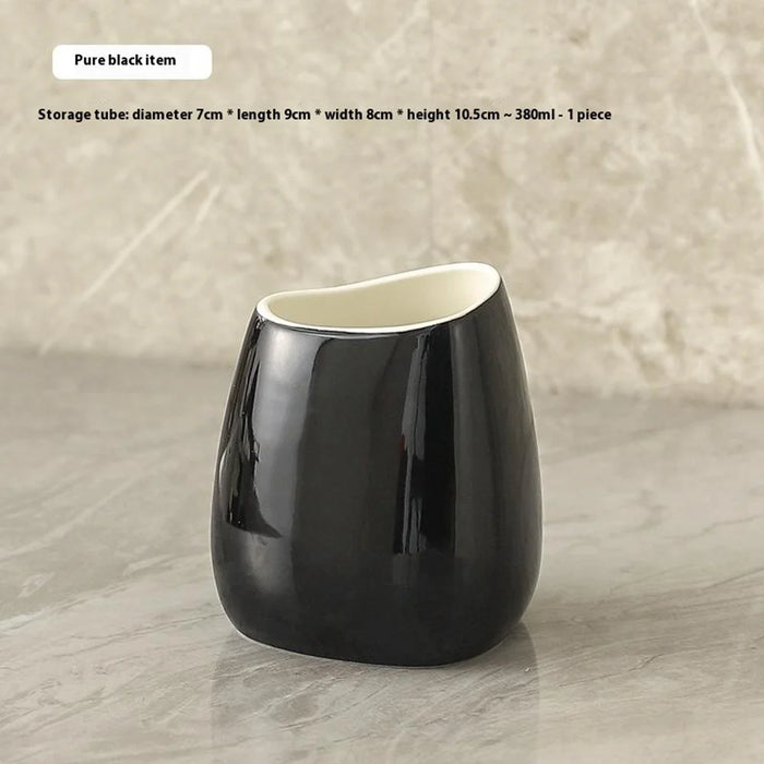 4Pcs / Set Ceramic Bathroom Accessories Toothbrush Holder Lotion Dispenser Bottle Rinsing Cup Soap Dish - Black - 6