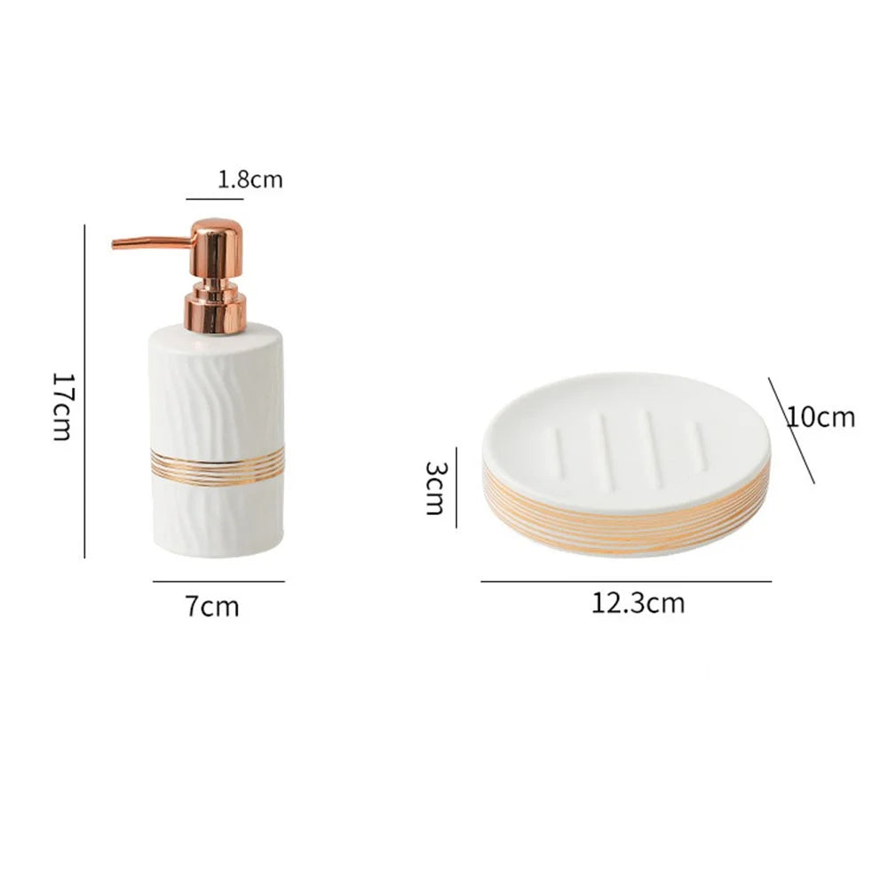 4Pcs / Set Luxury Bathroom Accessories Ceramic Toothbrush Holder Rinsing Cup Soap Dish Lotion Dispenser - White - 7