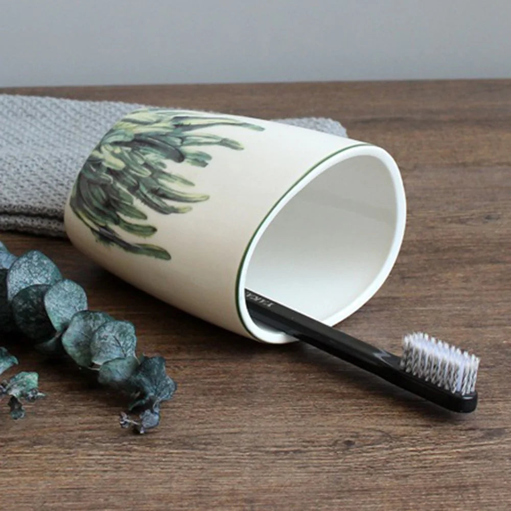 5Pcs / Set Green Plant Pattern Bathroom Accessories Ceramic Toothbrush Holder Rinse Cup Soap Dish Lotion Dispenser - Style A - 4
