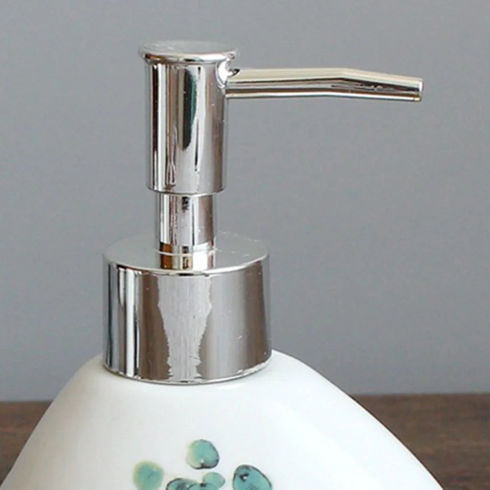 5Pcs / Set Green Plant Pattern Bathroom Accessories Ceramic Toothbrush Holder Rinse Cup Soap Dish Lotion Dispenser - Style A - 5