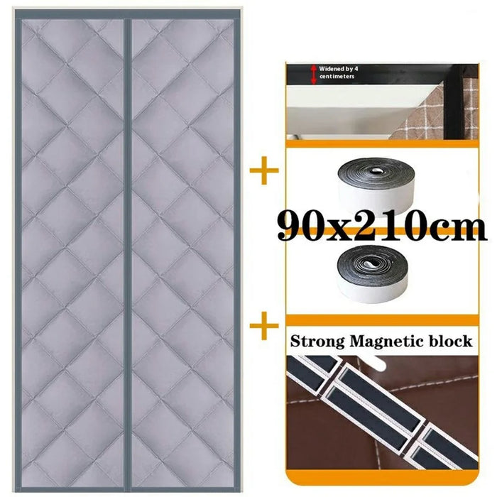 90 x 200cm Windproof Auto Closing Magnetic Door Curtain Center Opening Winter Thermal Insulated Doorway Screen - Grey - 2