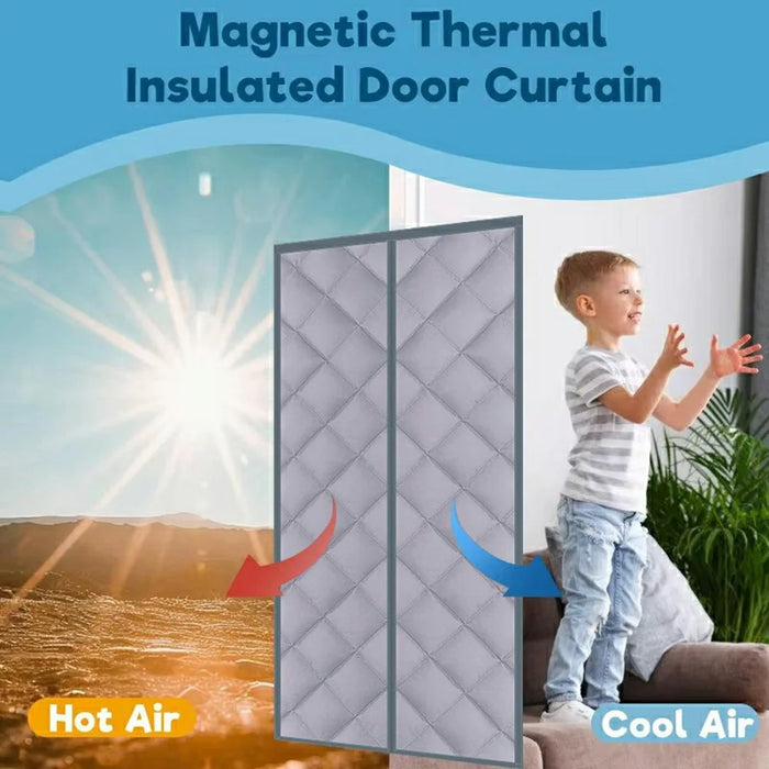 90 x 200cm Windproof Auto Closing Magnetic Door Curtain Center Opening Winter Thermal Insulated Doorway Screen - Grey - 5