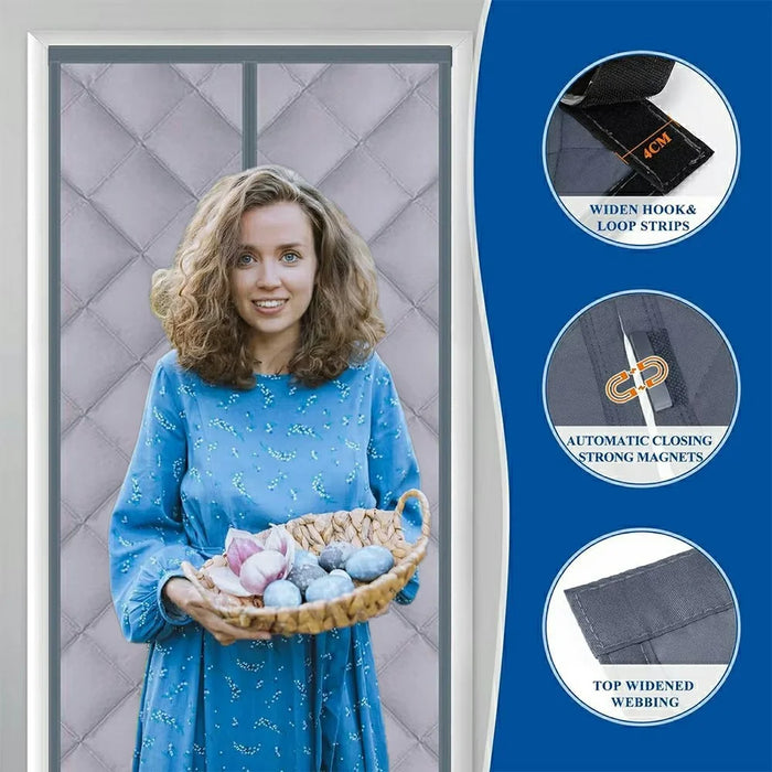 90 x 200cm Windproof Auto Closing Magnetic Door Curtain Center Opening Winter Thermal Insulated Doorway Screen - Grey - 7