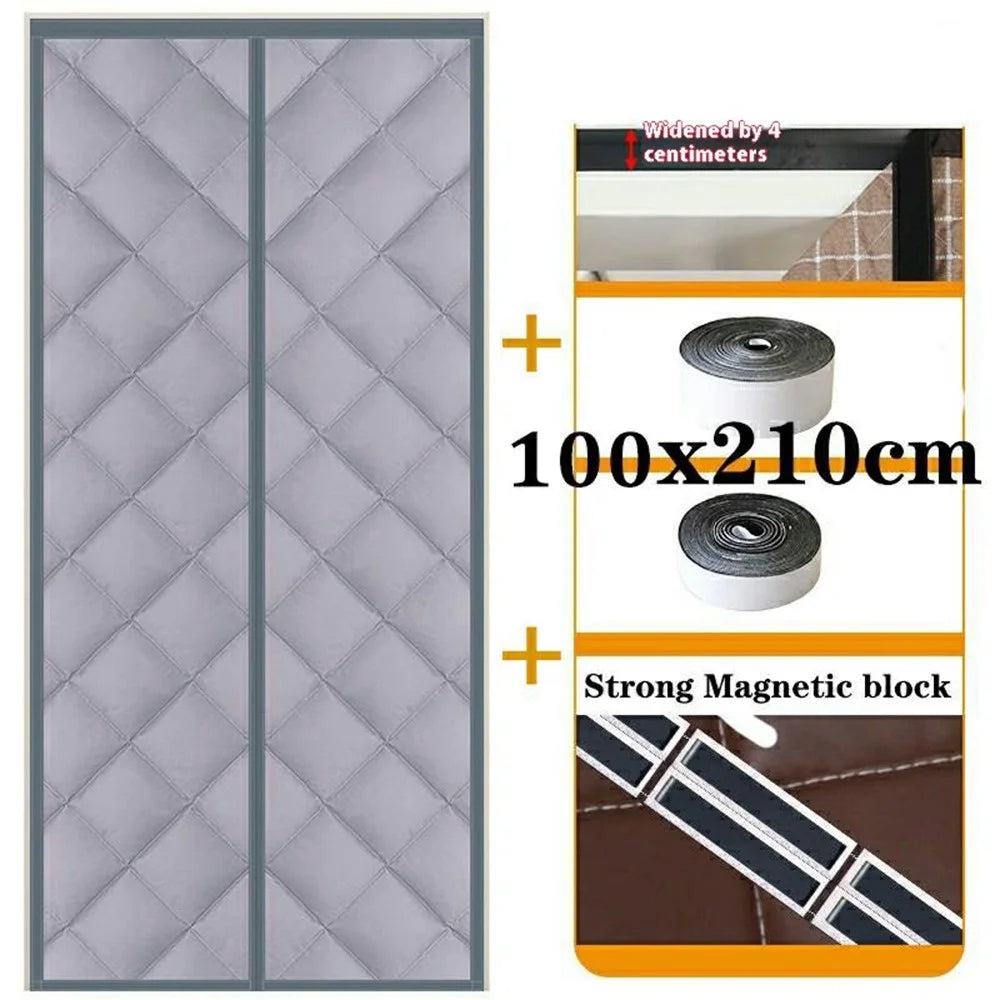 100 x 210cm Windproof Auto Closing Magnetic Door Curtain Center Opening Winter Thermal Insulated Doorway Screen - Grey - 2