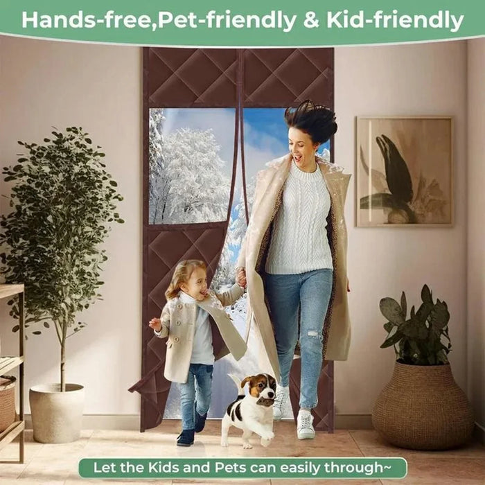 100 x 210cm Magnetic Door Curtain with View Window Self Adhesive Thermal Insulation Doorway Screen for Winter - Coffee - 2