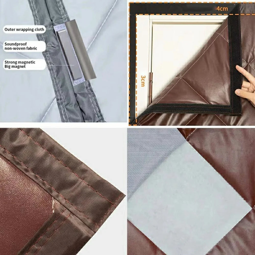 90 x 200cm Side Opening Magnetic Thermal Door Curtain Oxford Fabric Self Adhesive Windproof Doorway Screen - Coffee - 5