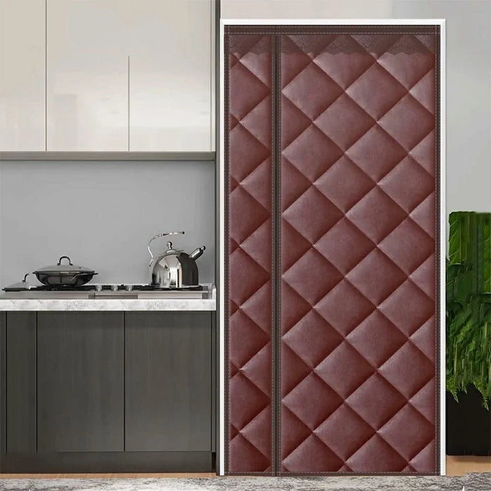 100 x 210cm Side Opening Magnetic Thermal Door Curtain Oxford Fabric Self Adhesive Windproof Doorway Screen - Coffee - 2