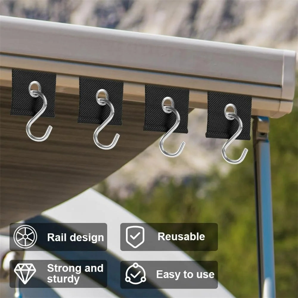 6Pcs Stainless Steel + Nylon RV Awning Rail Hooks Camping Canopy Installation Tool Eyelet Fasteners - Black - 2