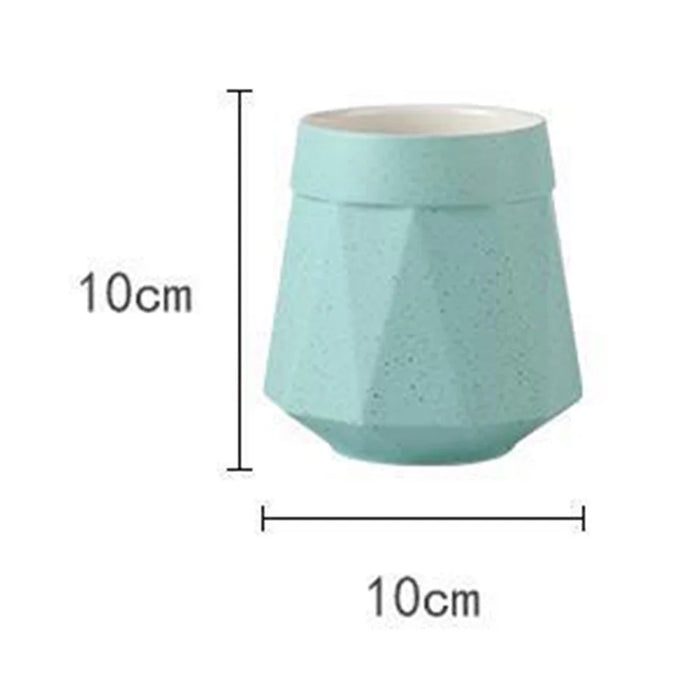 Ceramic Home Hotel Bathroom Cup 400ML Geometric Design Toothbrush Holder Mouthwash Cup - Beige - 2