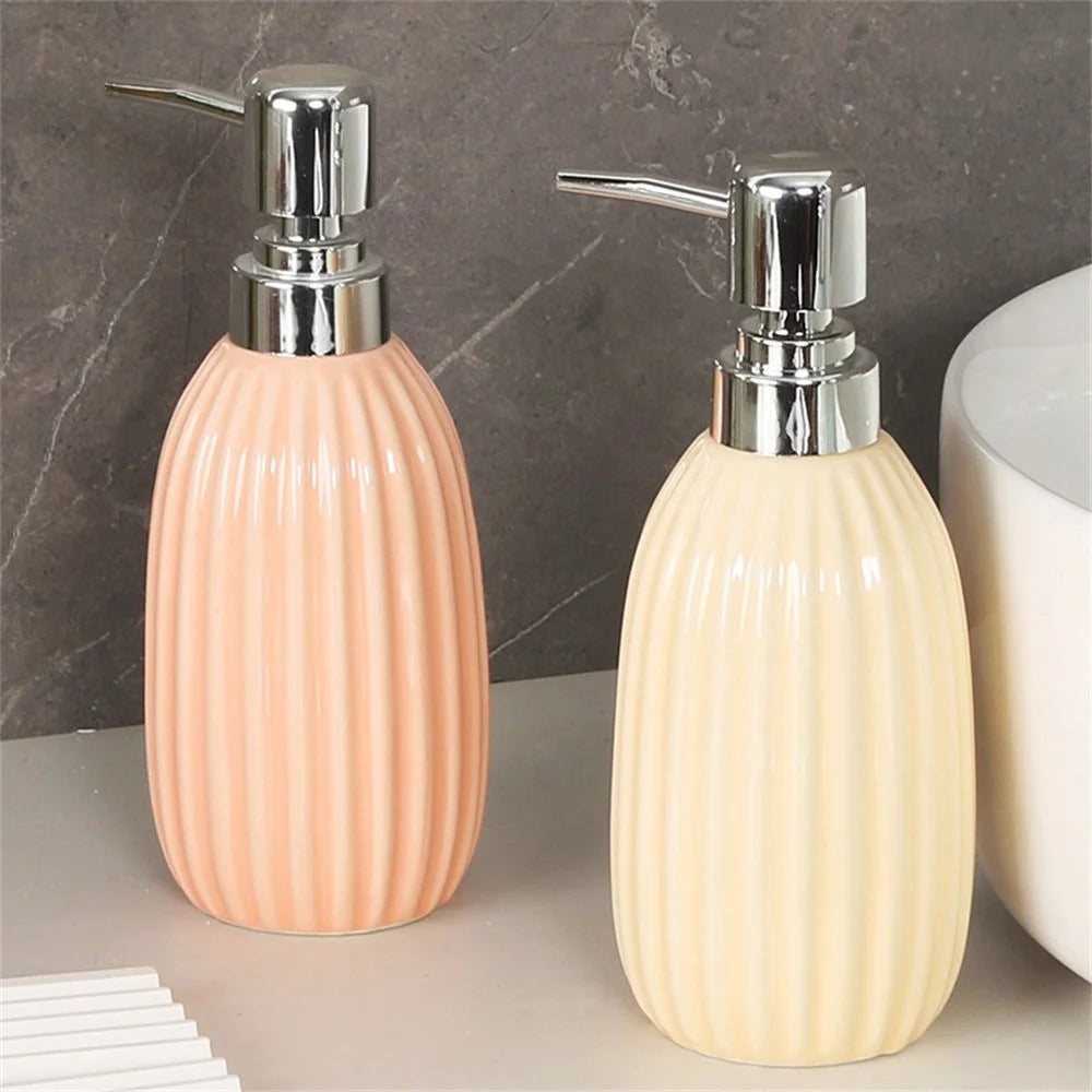 Vertical Stripe 320ml Ceramic Dispenser Bottle Hand Soap Shampoo Lotion Bathroom Refillable Pump Bottle - 2