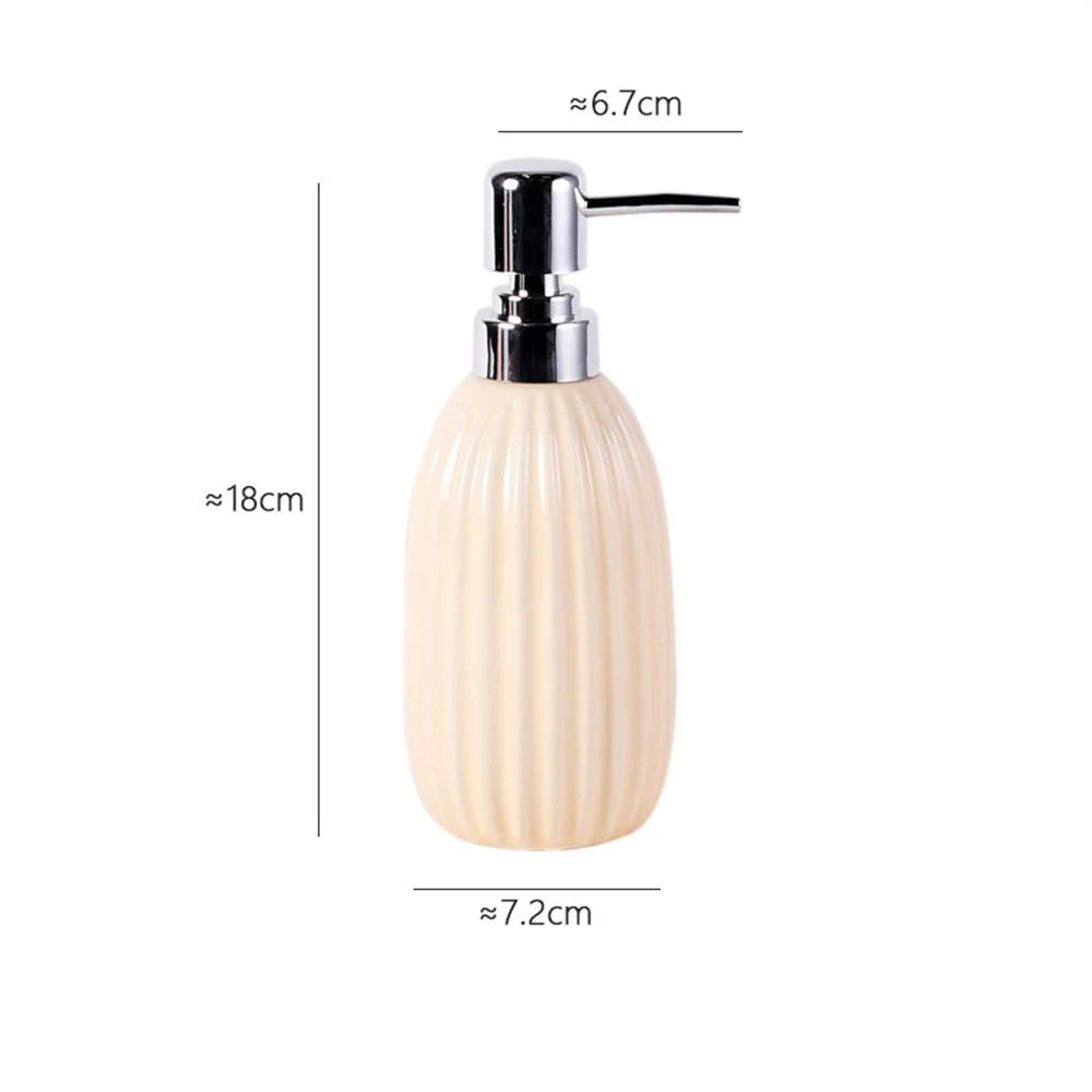 Vertical Stripe 320ml Ceramic Dispenser Bottle Hand Soap Shampoo Lotion Bathroom Refillable Pump Bottle - 3
