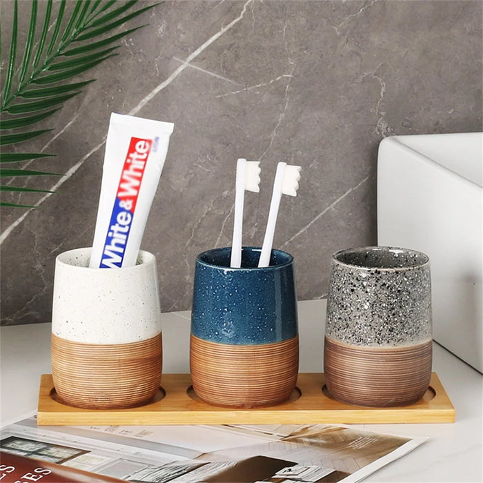 300ML Ceramic Mouthwash Cup Home Hotel Bathroom Toothbrush Holder Washroom Rinse Water Cup - Blue - 4