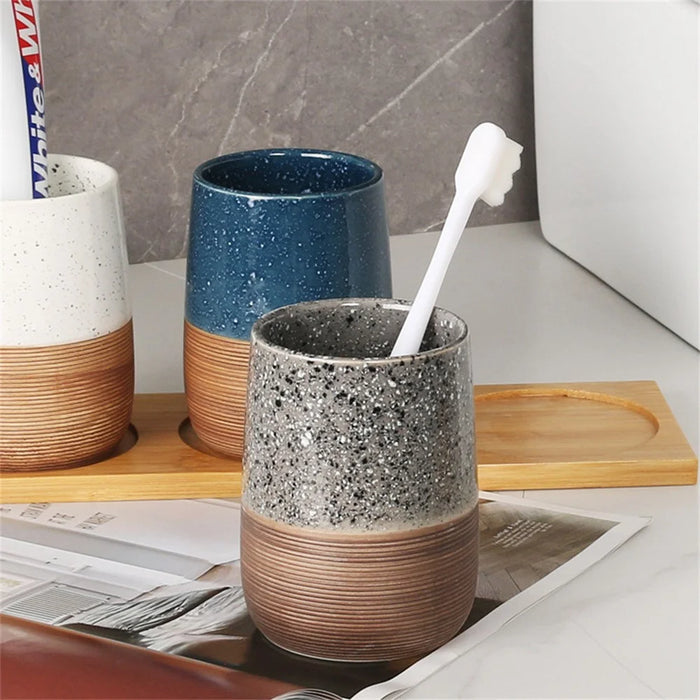 300ML Ceramic Mouthwash Cup Home Hotel Bathroom Toothbrush Holder Washroom Rinse Water Cup - Blue - 5