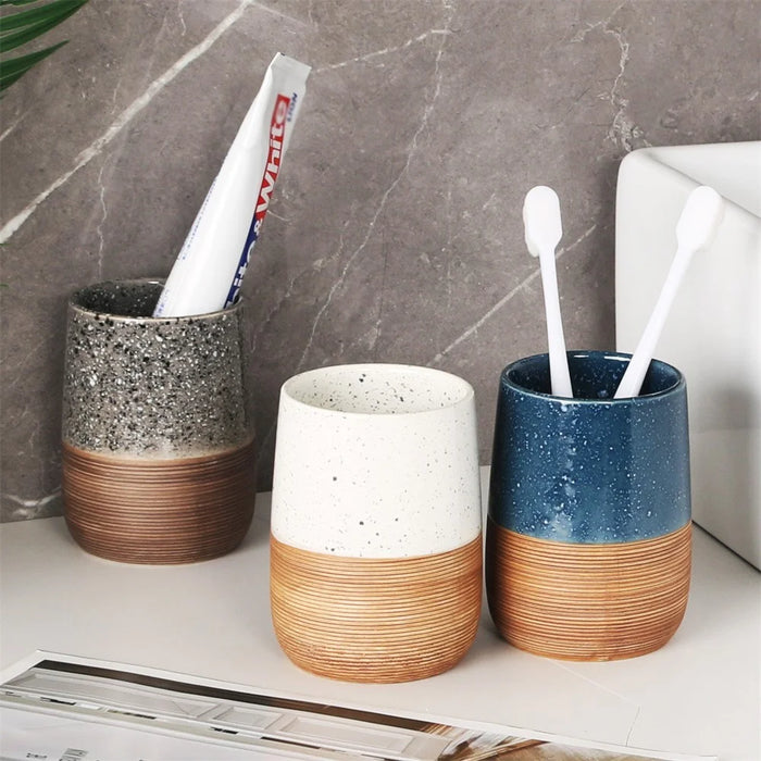 300ML Ceramic Mouthwash Cup Home Hotel Bathroom Toothbrush Holder Washroom Rinse Water Cup - Blue - 6