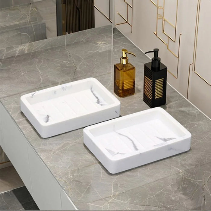 Nordic Home Hotel Bathroom Resin Soap Dish Rectangular Tray Multi-Function Storage Holder - White - 3