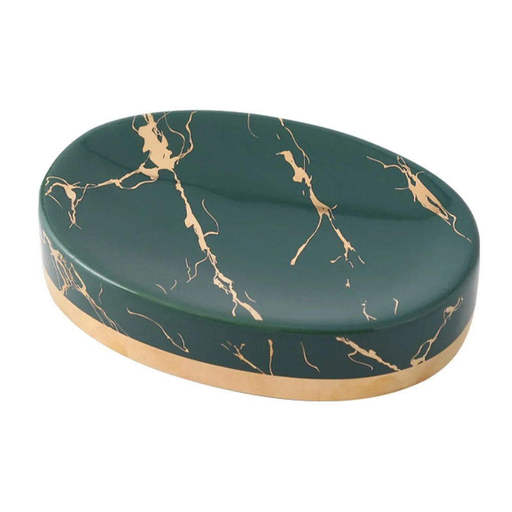 Ceramic Marble Pattern Soap Dish Non-Slip Soap Holder Elegant Bathroom Accessory - Blackish Green - 1