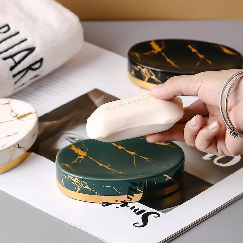 Ceramic Marble Pattern Soap Dish Non-Slip Soap Holder Elegant Bathroom Accessory - Blackish Green - 5