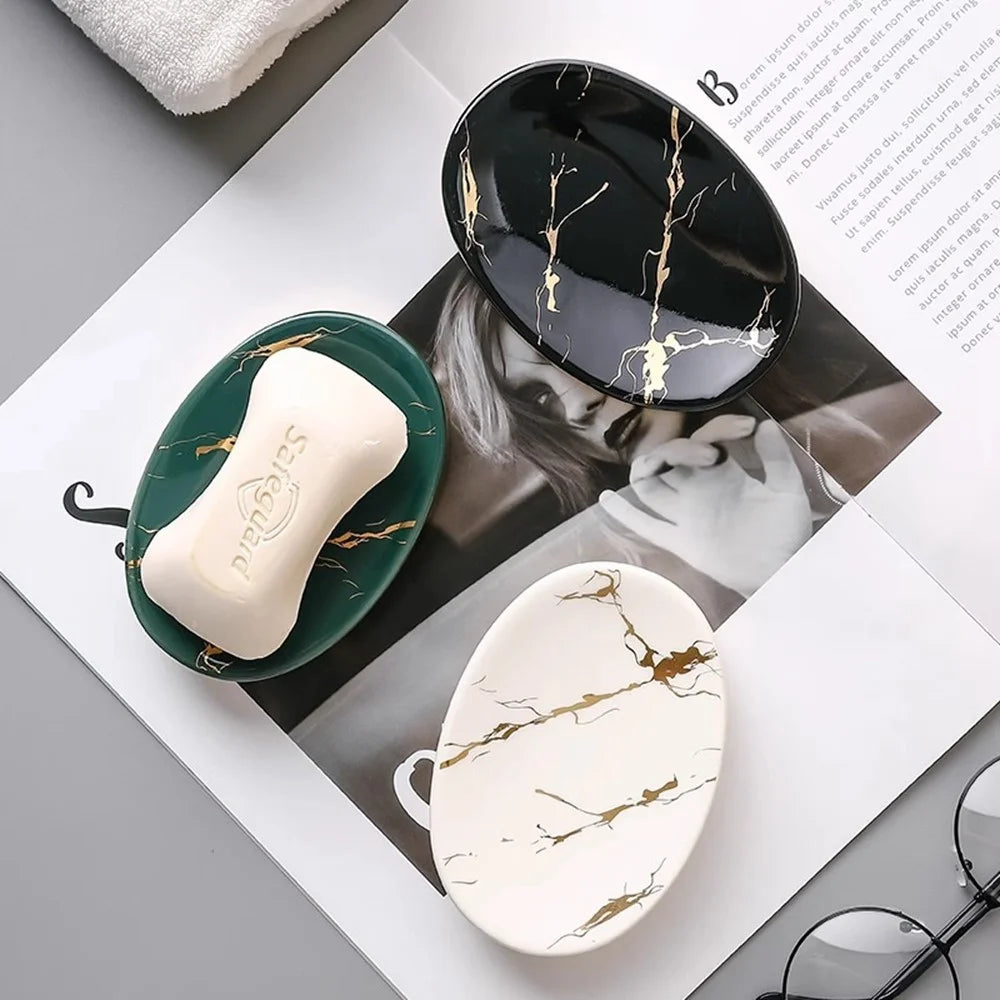 Ceramic Marble Pattern Soap Dish Non-Slip Soap Holder Elegant Bathroom Accessory - Blackish Green - 6