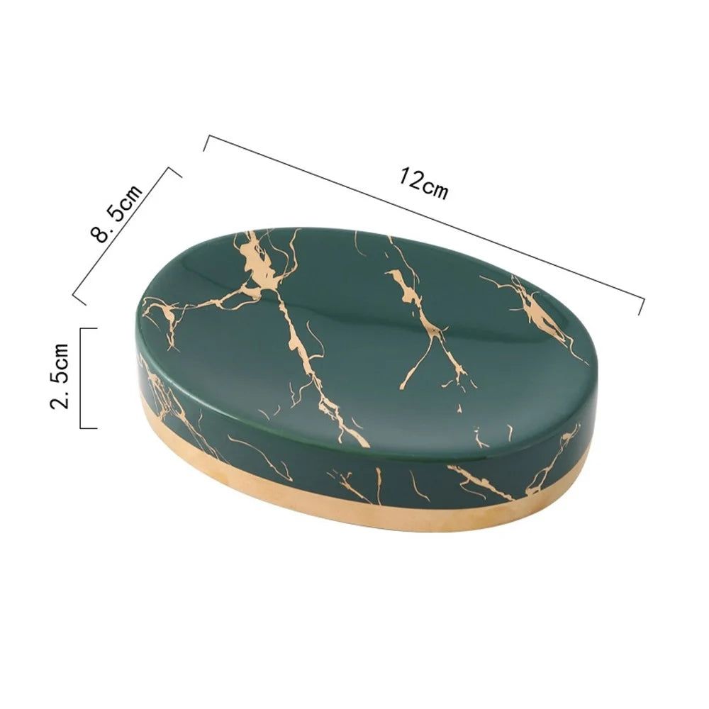 Ceramic Marble Pattern Soap Dish Non-Slip Soap Holder Elegant Bathroom Accessory - Blackish Green - 7