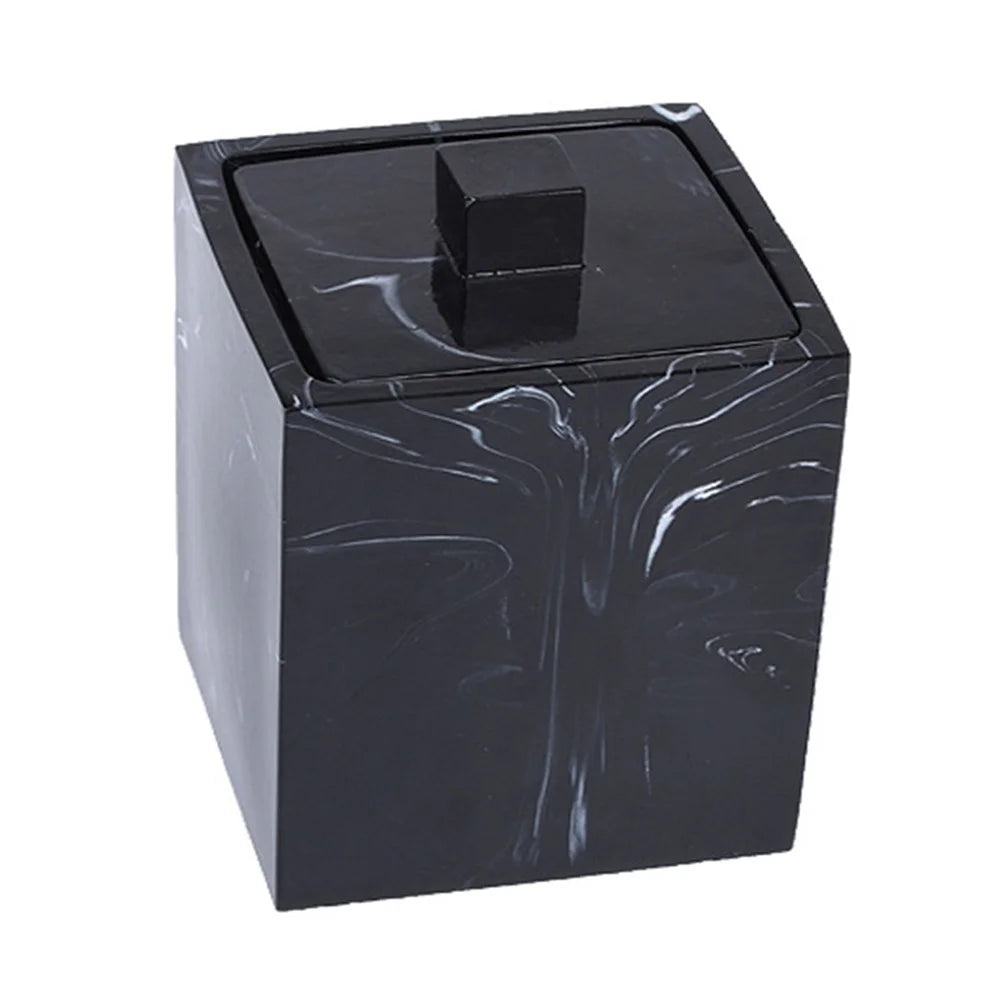Marble Pattern Resin Cotton Swab Holder Toothpick Container Bathroom Cosmetic Cotton Decorative Storage Box - Black - 1