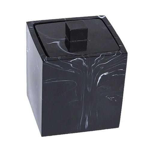 Marble Pattern Resin Cotton Swab Holder Toothpick Container Bathroom Cosmetic Cotton Decorative Storage Box - Black - 1