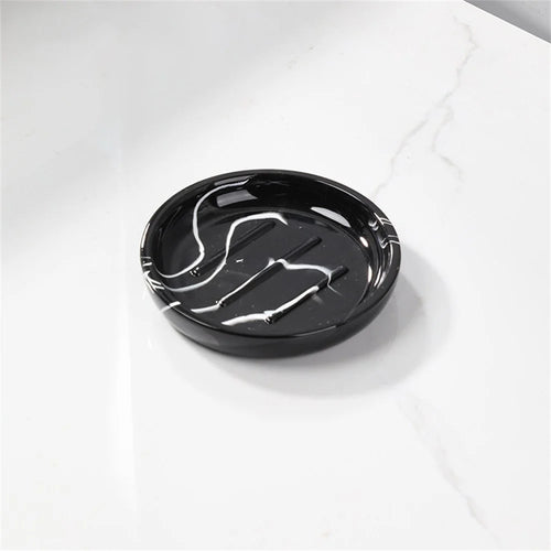 Creative Round Soap Dish Resin Shower Soap Box Bathroom Accessory Drainage Holder for Hotel Home Use - Ink Black - 1