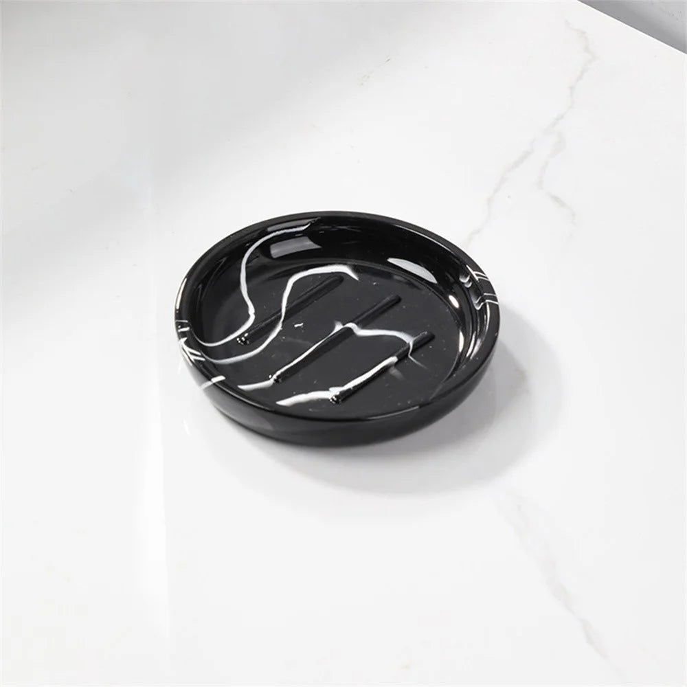Creative Round Soap Dish Resin Shower Soap Box Bathroom Accessory Drainage Holder for Hotel Home Use - Ink Black - 1