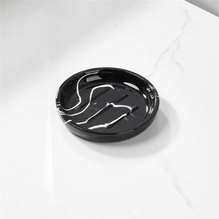 Creative Round Soap Dish Resin Shower Soap Box Bathroom Accessory Drainage Holder for Hotel Home Use - Ink Black - 1