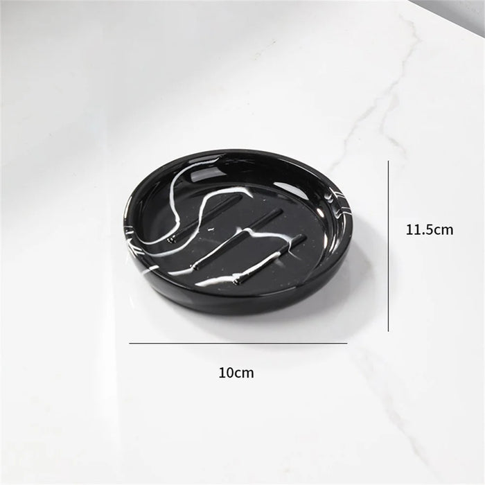 Creative Round Soap Dish Resin Shower Soap Box Bathroom Accessory Drainage Holder for Hotel Home Use - Ink Black - 2