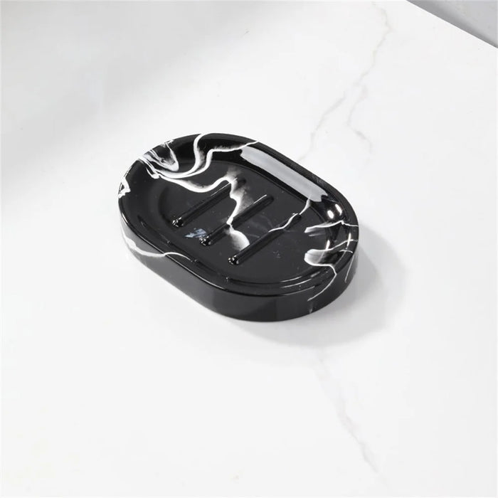 Oval Soap Dish Resin Soap Tray Draining Soap Holder Container Box for Hotel Home Use - Ink Black - 1